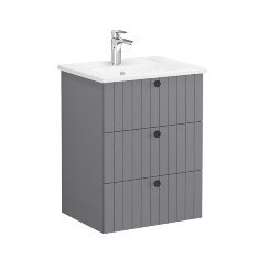 Vitra Root Groove 69473 Lavabo Dolabı, Üç Çekmeceli, 60 Cm, Mat Gri, Köşeli Lavabolu